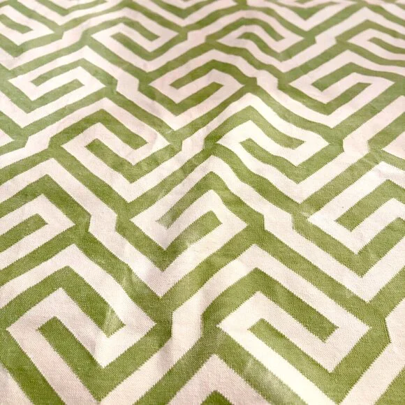 Green White Zig Zag Area Rug 71x49" (6x4 ft) Geometric Greek Key Handwoven